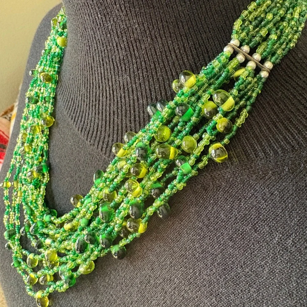 Chunky Green Glass Bead Necklace Y2K‎ Whimsygoth Fairycore